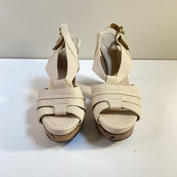 Chloe Cream Leather Renna Cork Sandals Size 39.5 - Picture 2 of 12